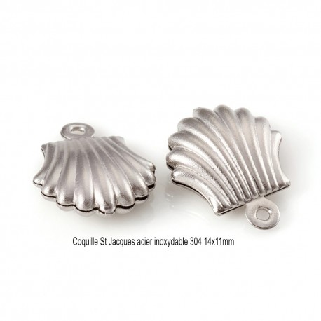 6 breloques acier inoxydable coquille St Jacques 14x11mm