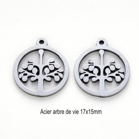 10 breloques acier inoxydable abre de vie 17x15mm