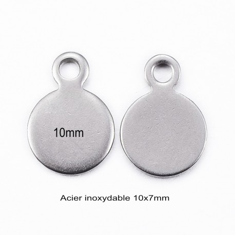 10 breloques sequin rond acier inoxydable 10x7mm