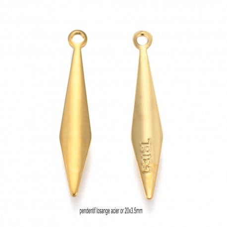 8 pendentifs sequin acier inoxydable or  316L losange 20x3.5 x1mm