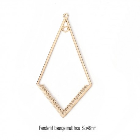 2 grands pendentifs losange doré multi attache 89x46mm