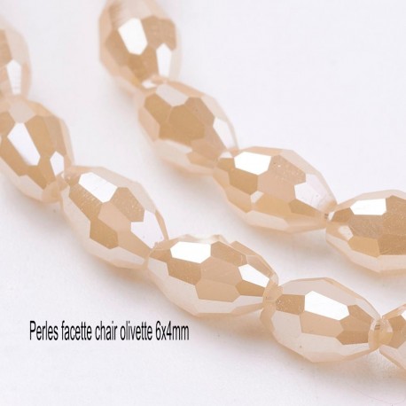 30 perles facette bohème chair irrisées 6x4mm
