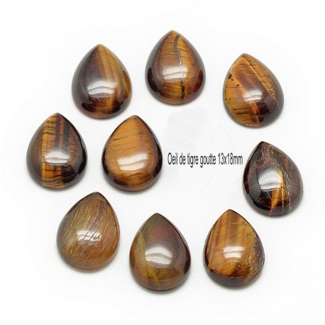 2 cabochons goutte pierre naturelle oeil de tigre 13x18mm