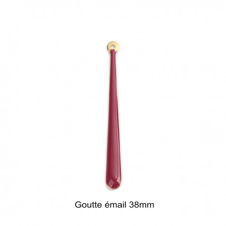 2 Pendentifs sequins laiton goutte émail framboise 38x4mm