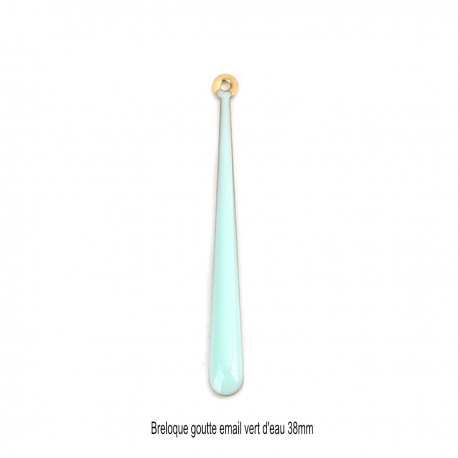 2 Pendentifs sequins laiton goutte émail vert d'eau  38x4mm