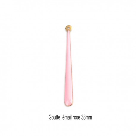 2 Pendentifs sequins laiton goutte émail rose  38x4mm