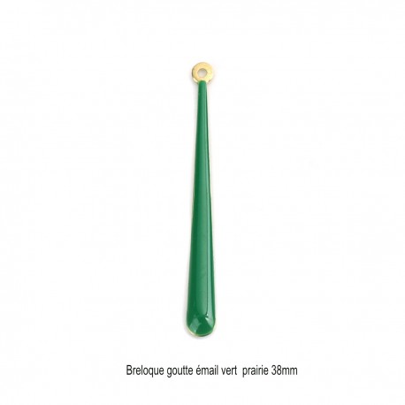 2 Pendentifs sequins laiton goutte émail vert prairie  38x4mm