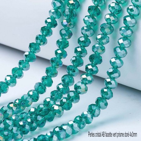 4mm 50 perles cristal AB vert bouteille  prisme doré