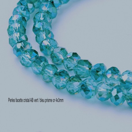 4mm 50 perles cristal AB vert /bleu prisme doré