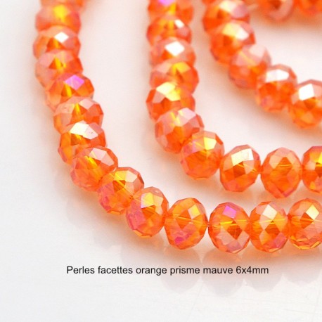6mm 30 perles cristal AB orange prisme mauve