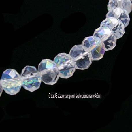 50 perles cristal AB abaque transparent prisme mauve 4x3mm