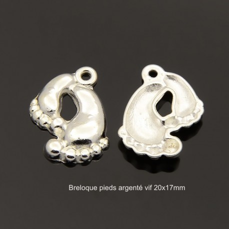 10 breloques pieds argenté vif 20x17mm