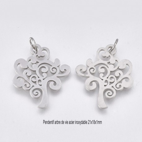 2 Pendentifs arbres de  vie acier inoxydable 21.5x18.5mm