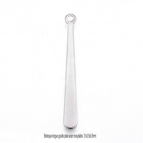 10 breloques pendentifs longue goutte acier inoxydable 31x3.5x0.6mm
