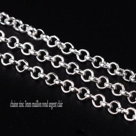 1 mètre S068 chaine maillon rond  couleur silver 3x3mm