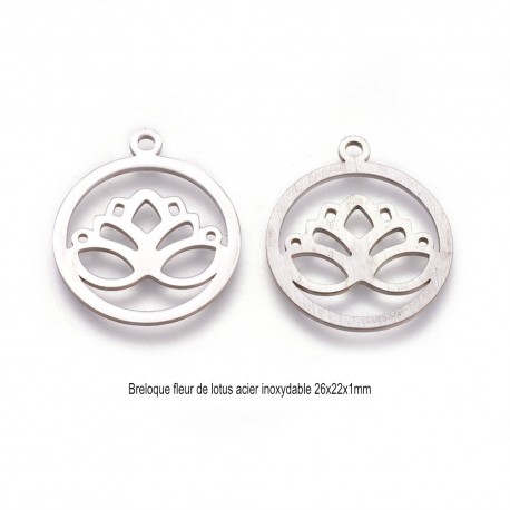 4 Pendentifs acier inoxydable 304 fleur de lotus 26x22mm