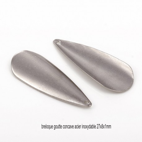 6 Breloques gouttes acier inoxydable 304 bombées 27x8mm
