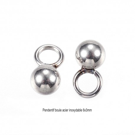 20 pendentifs boule acier inoxydable 304 6x3mm