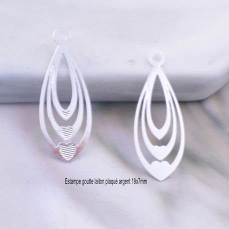 10 mini breloques estampes laiton plaqué argent  goutte 20x7.5mm