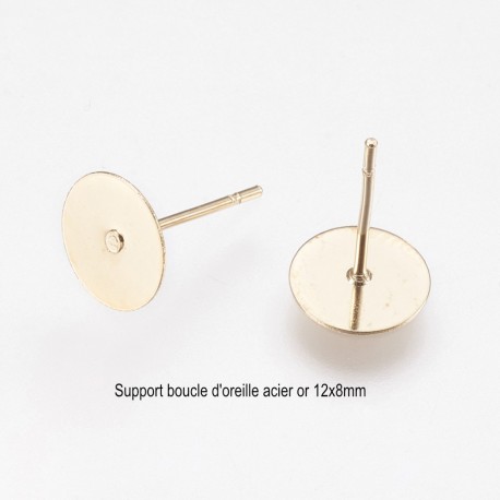 1 paire boucle d'oreille puce plateau 8mm acier or