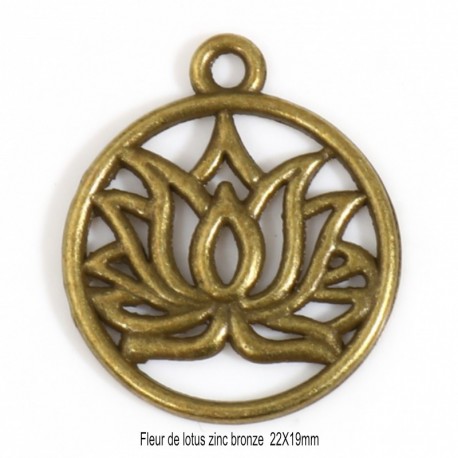 10 breloques médaillon fleur de  lotus zinc bronze 22x19mm