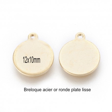 10 breloques sequin ronde plate acier or 10x12mm