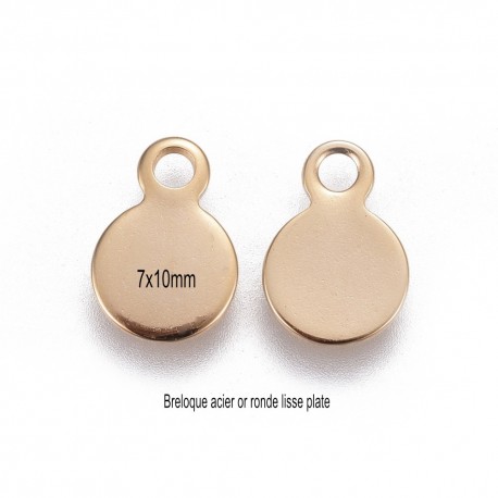 10 breloques sequin acier or rond 7mm