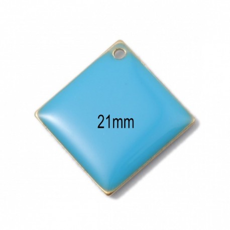 4 Breloques sequin losange bleu émail 21mm