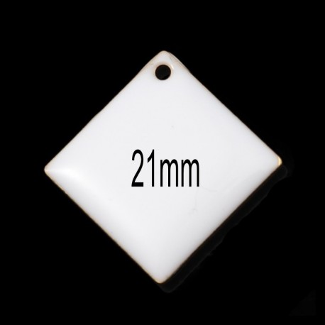 4 breloques sequin losange blanc émail 21mm