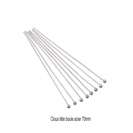 50 clous tete boule acier inoxydable 70mm