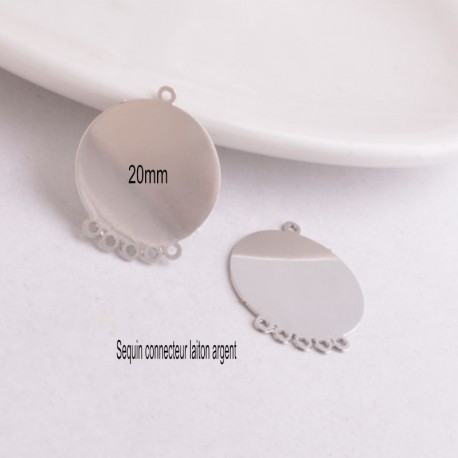 2 Sequins connecteur laiton plaqué argent multi attache 20mm