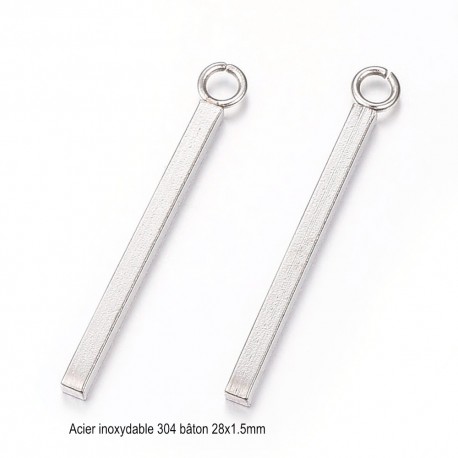 10 breloques bâton acier 304  rectangle 28x1.5mm