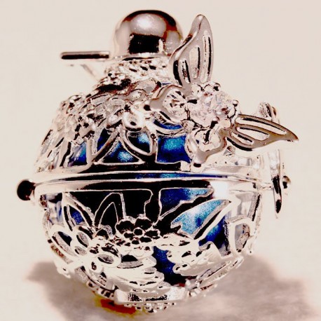 bola  grossesse papillon et cristal  argent plaqué ciselée 26x28mm