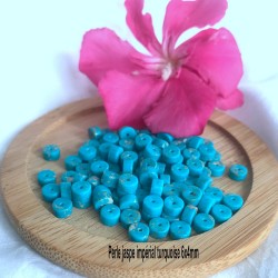 20 perles jaspe impérial turquoise  palet plat 6x4mm