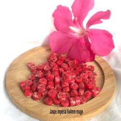 20 perles jaspe impérial rouge  palet plat 6x4mm