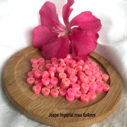 20 perles jaspe impérial  rose palet plat 6x4mm