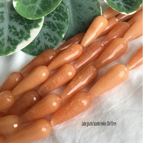 2 perles jade goutte facette melon 30x10mm