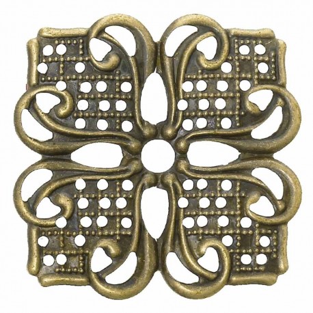 5 estampes carre  fleur vintage filigrane  bronze 35mm