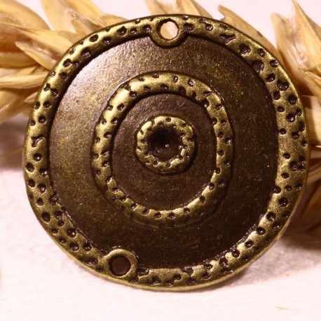 6 connecteurs bronze rond irregulier  bordure marteles 21mm