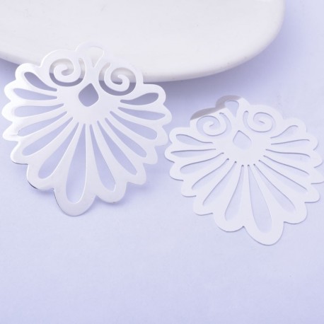 1 estampe laiton plaqué or éventail plaqué argent 45mm