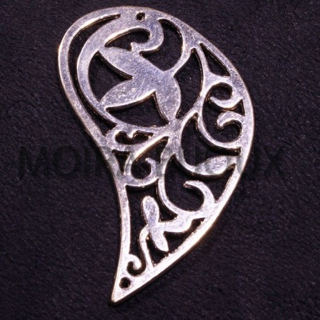 2 connecteurs goutte motif fleuri argente 56x33mm