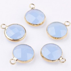 2 sequins ronds facette laiton plaqué or pierre naturelles blue lace 14x10mm