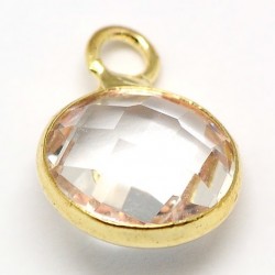 2 sequins ronds facette laiton plaqué or pierre naturelles cristal de roche  14x10mm