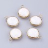 2 sequins ronds facette laiton plaqué or pierre naturelles jade blanc 14x10mm