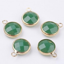 2 sequins ronds facette laiton plaqué or pierre naturelles jade nephrite  14x10mm