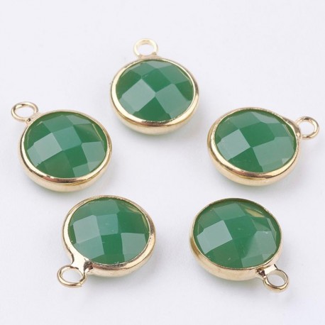 2 sequins ronds facette laiton plaqué or pierre naturelles jade nephrite  14x10mm