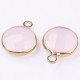 2 sequins ronds facette laiton plaqué or pierre naturelles quartz rose  14x10mm