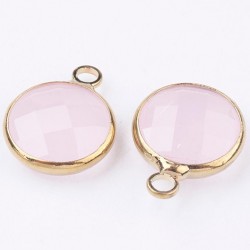 2 sequins ronds facette laiton plaqué or pierre naturelles quartz rose  14x10mm