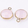 2 sequins ronds facette laiton plaqué or pierre naturelles quartz rose  14x10mm