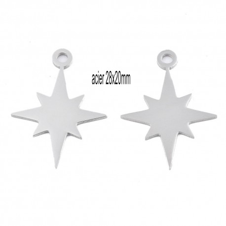2 pendentifs acier inoxydable étoile du nord 28x20mm